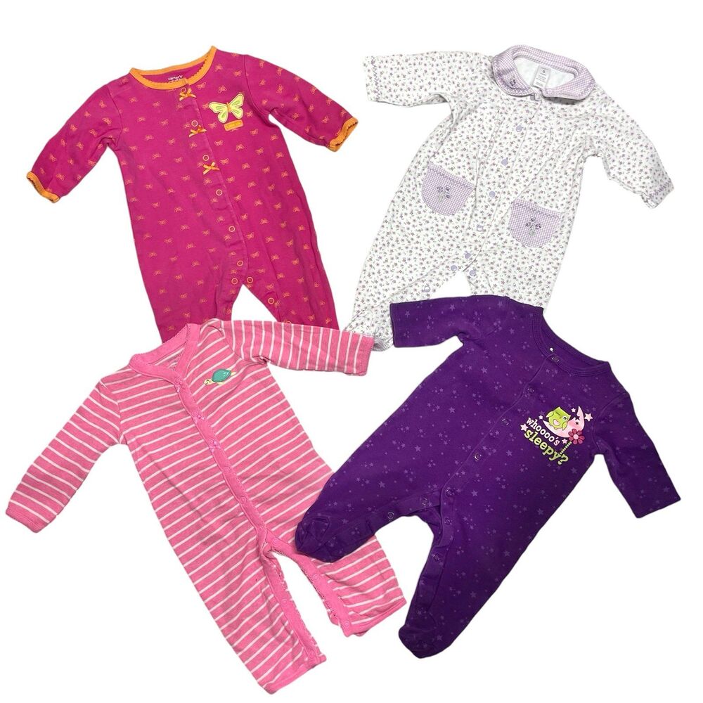 Baby girl sleepers pajama clothes bundle of 4 variety brand size 6 months